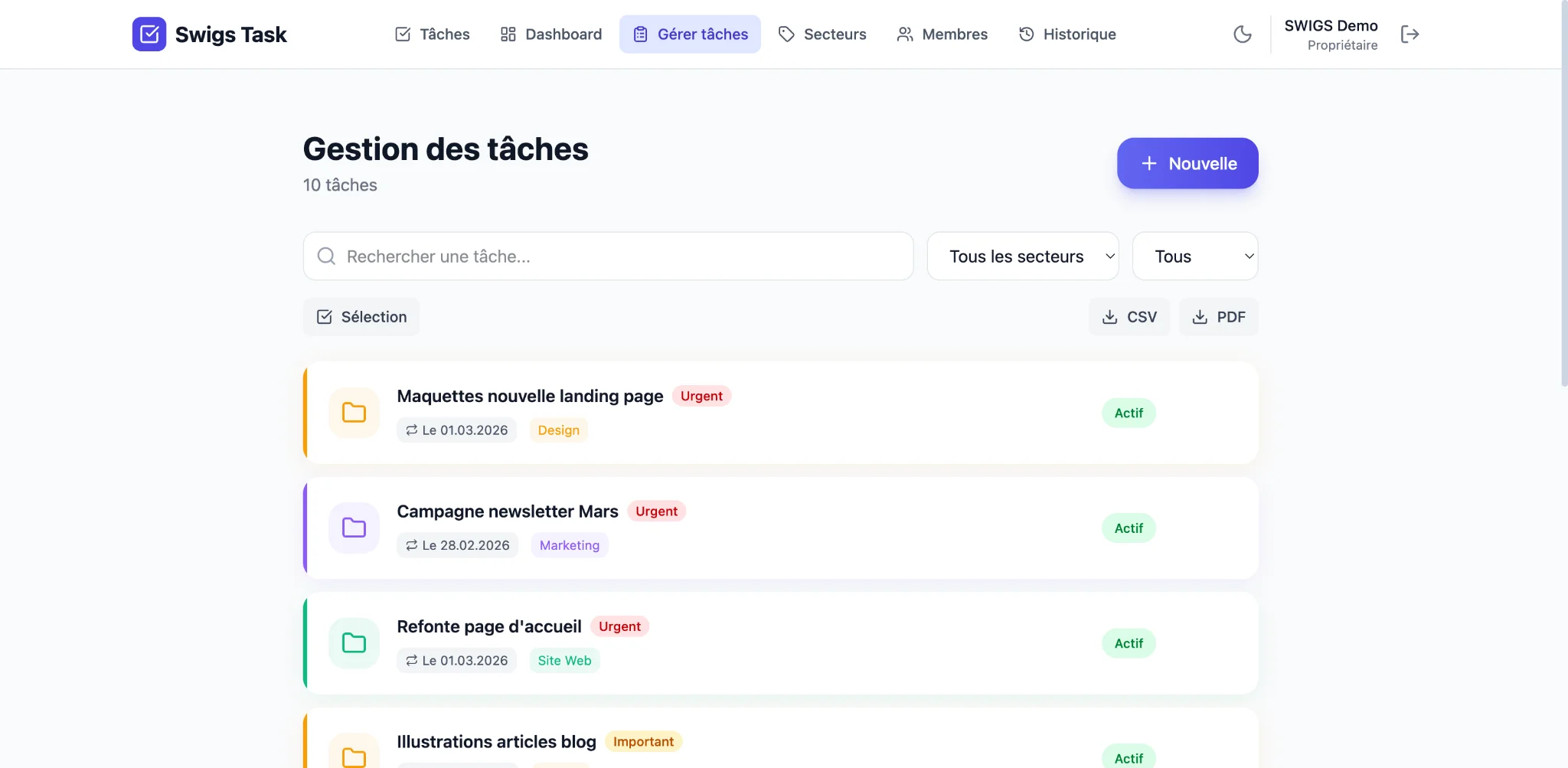 Swigs Tasks — aperçu